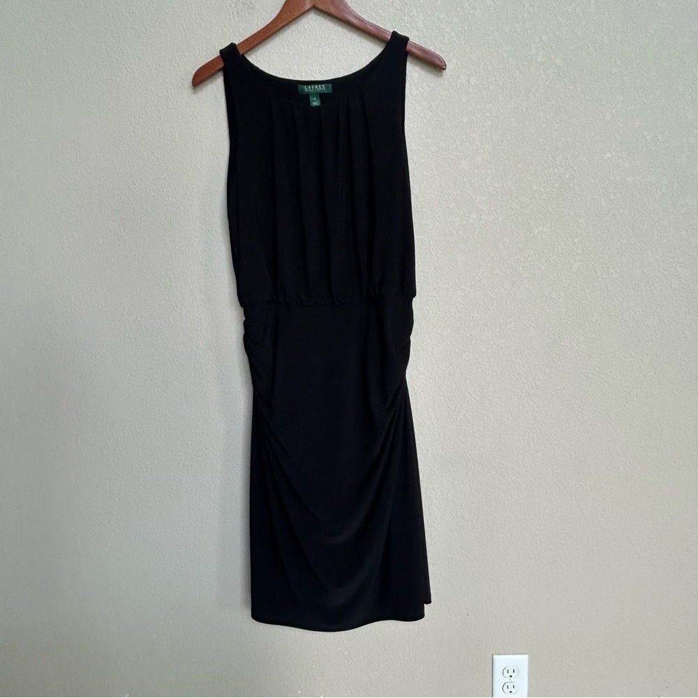 Lauren‎ Ralph Lauren Black Draped Sheath Dress 12 Jersey Cocktail Party